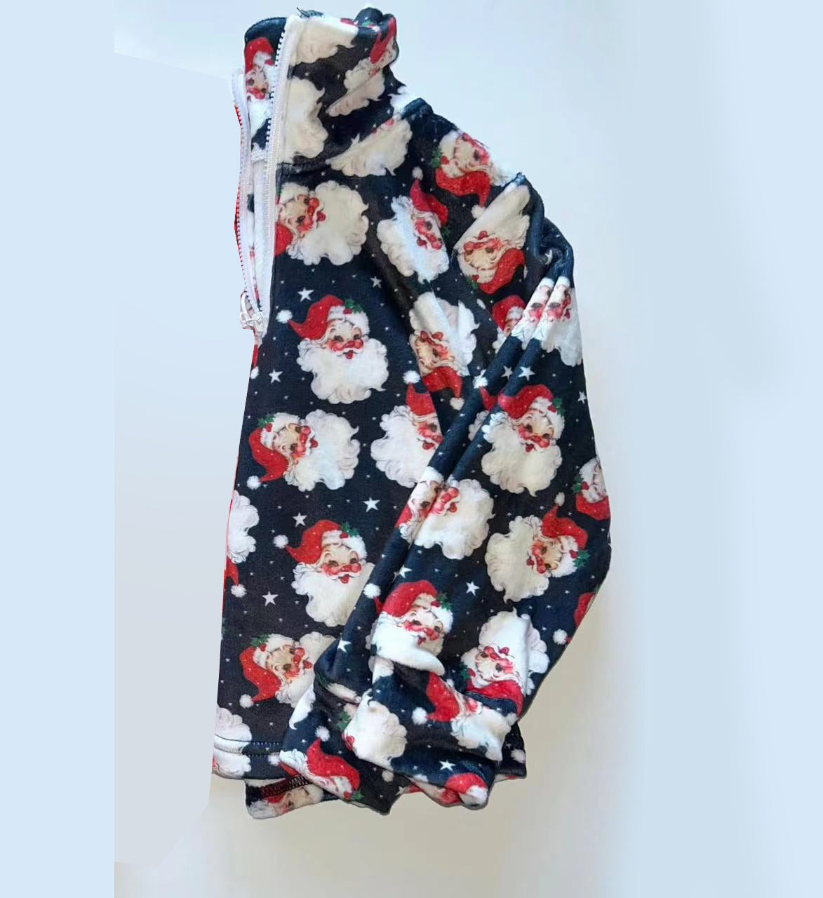 (Pre-order)GT0975 Santa Black Stars Print Girls Christmas Zipper Tee Shirts Top