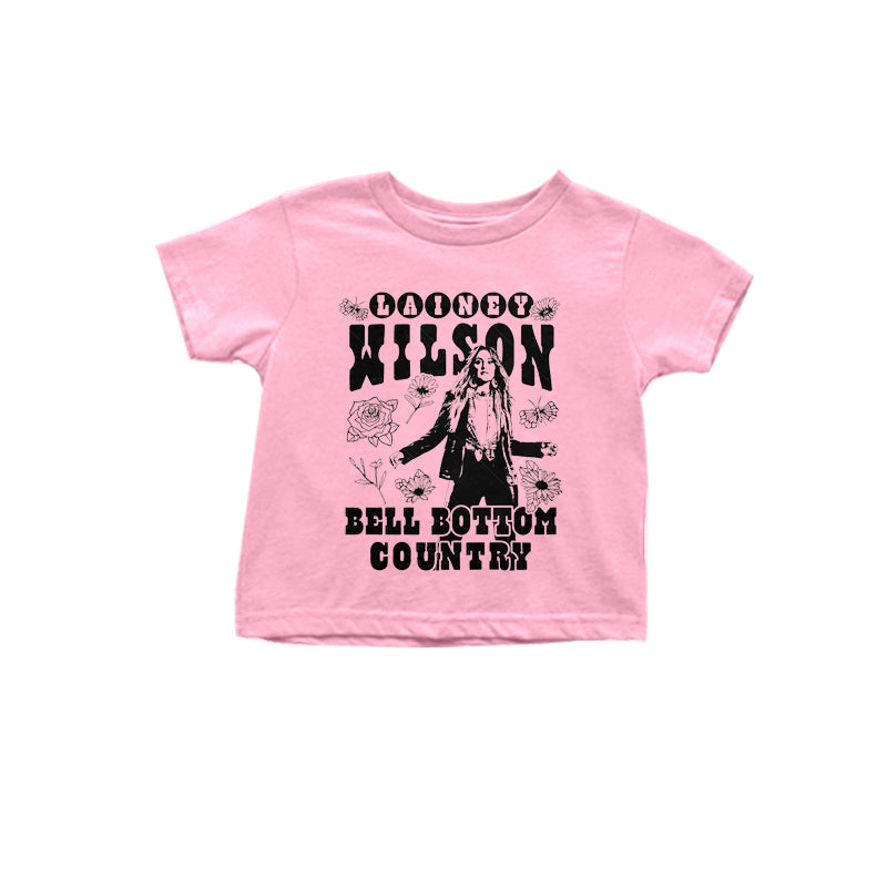 (Pre-order)GT0978 Country Star Singer Wilson Pink Print Girls Summer Tee Shirts Top