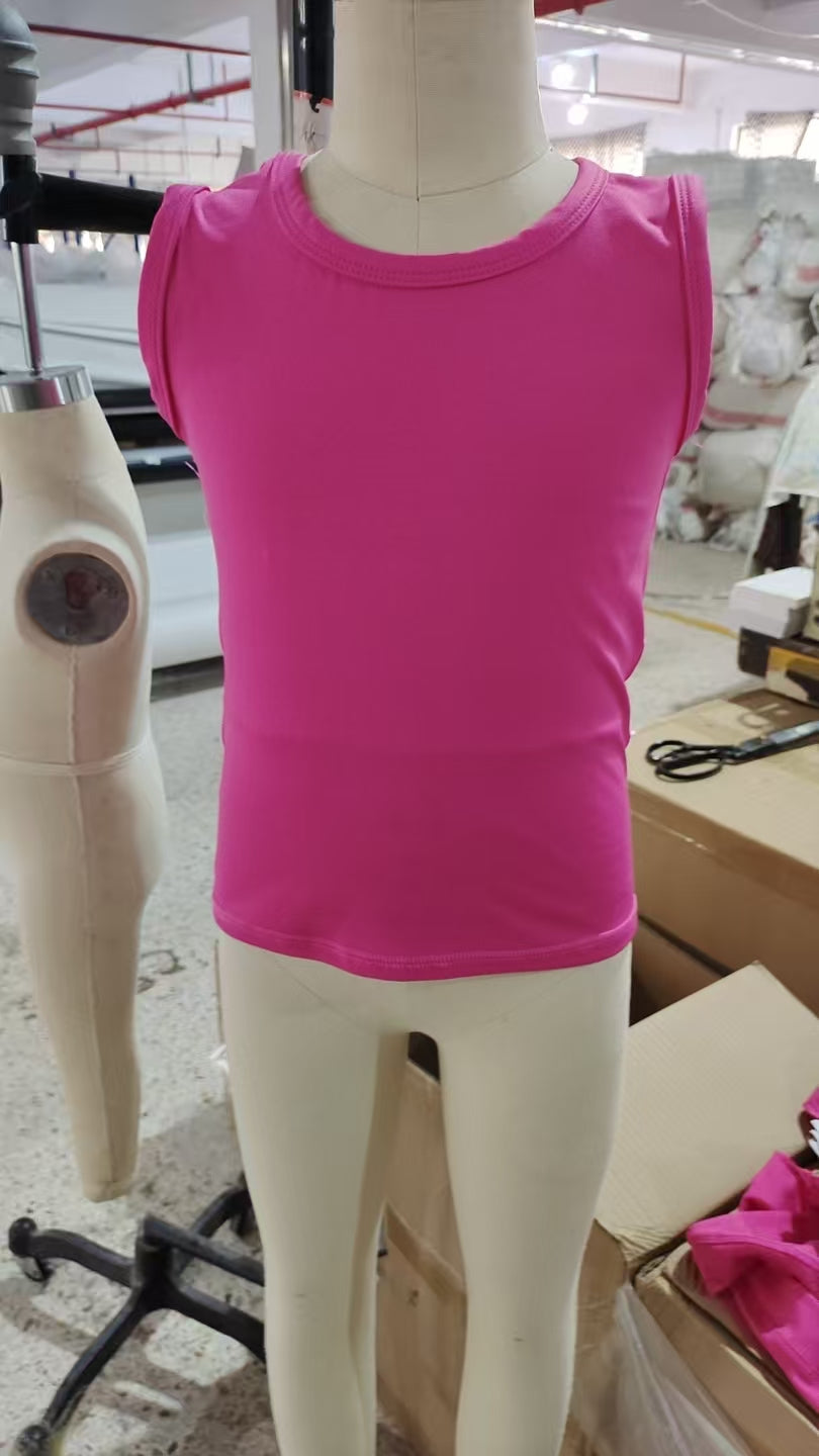 GT0982 Hot Pink Tank Girls Summer Yoga Tee Shirts Top