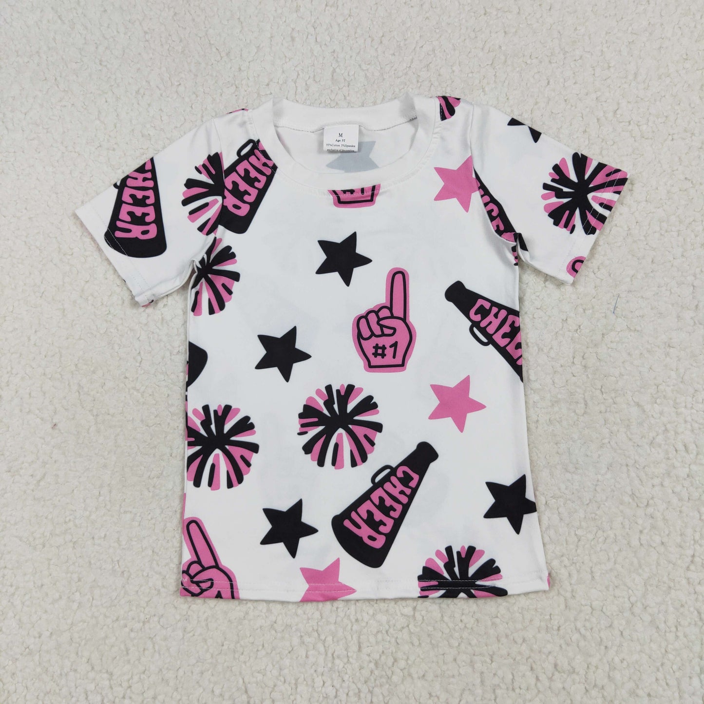 GT0994 Cheer Hot Pink Print Girls Summer Tee Shirts Top
