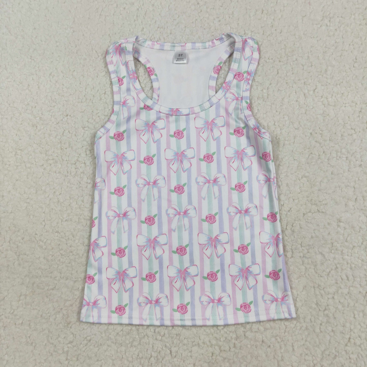 GT1014 Pink Flowers Bows Girls Summer Yoga Tank Top