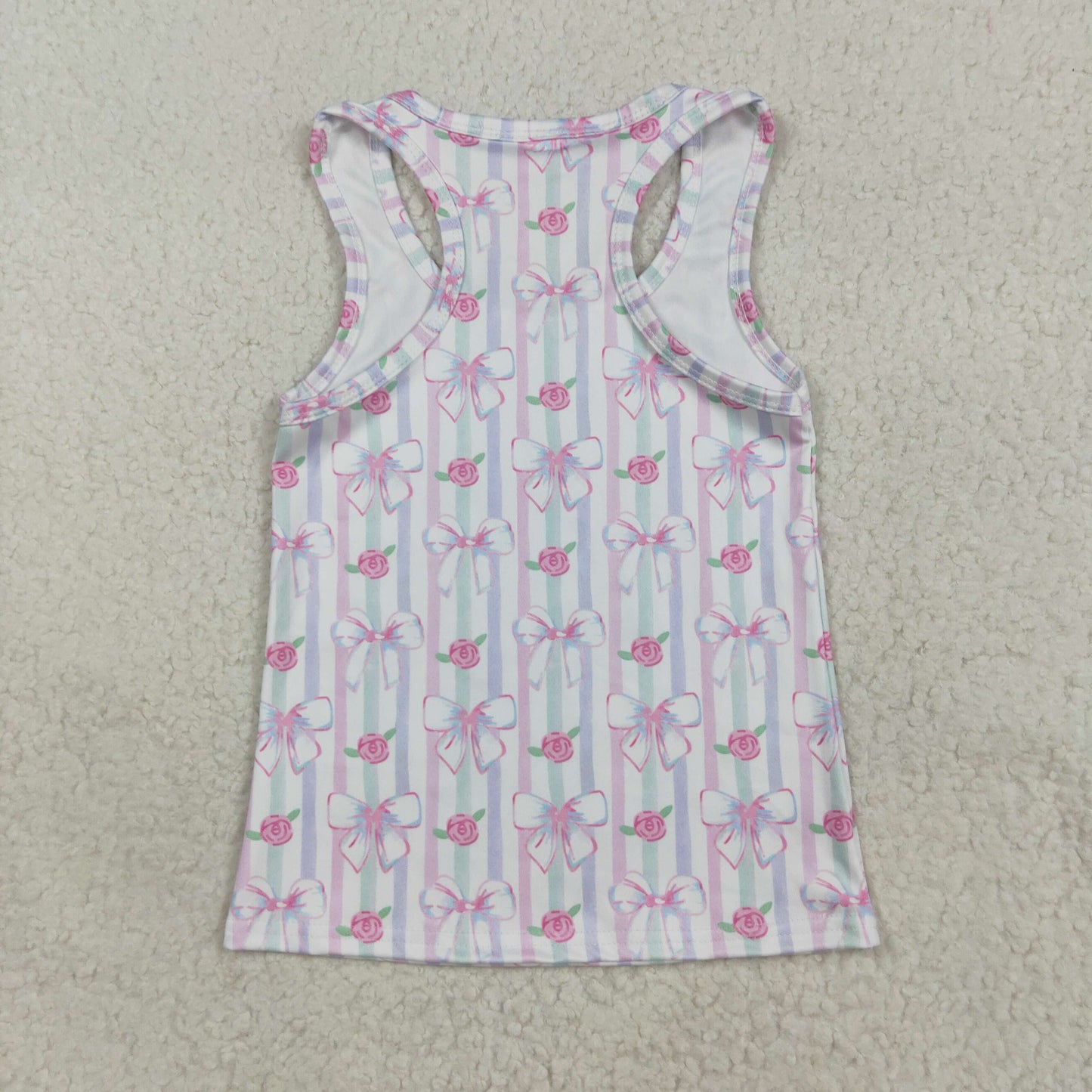 GT1014 Pink Flowers Bows Girls Summer Yoga Tank Top