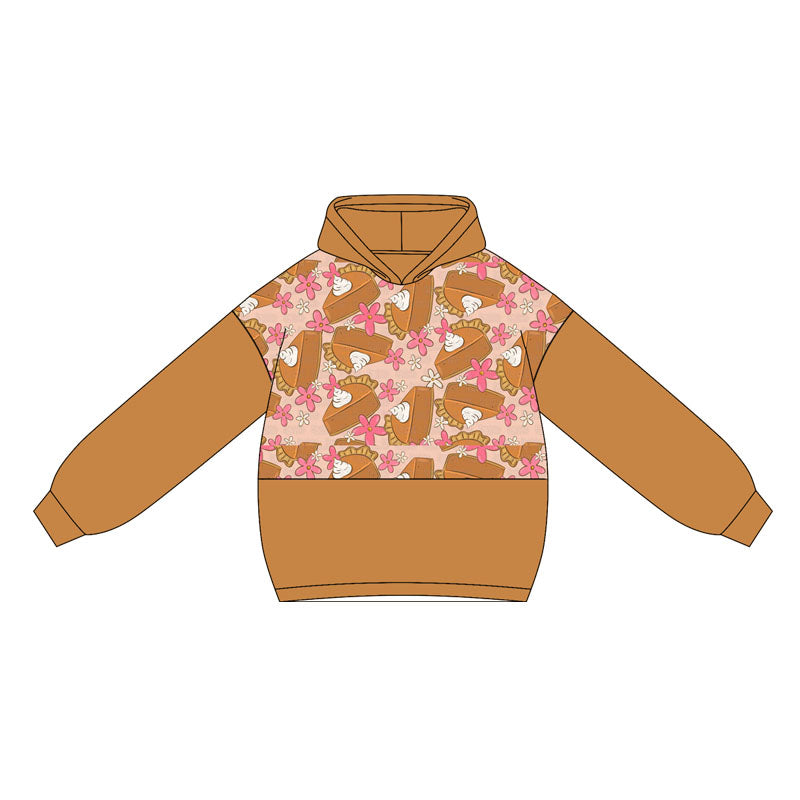 (Pre-order)GT1029 Pie Flowers Print Girls Thanksgiving Hoodie Top