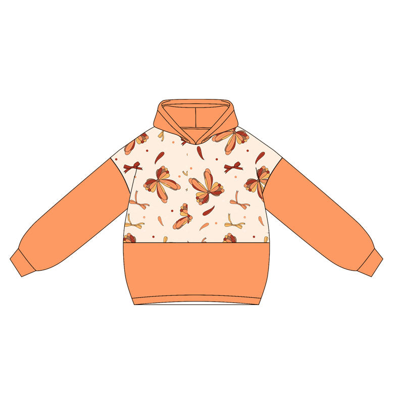(Pre-order)GT1030 Orange Bows Print Girls Fall Hoodie Top