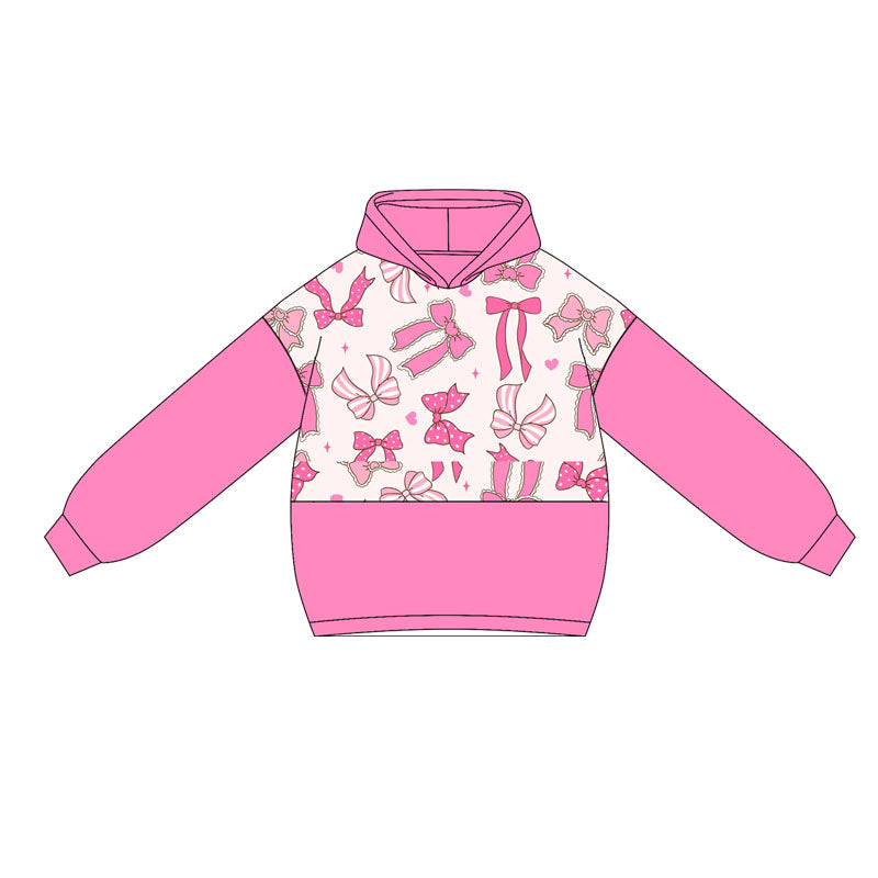 (Pre-order)GT1033 Pink Bows Print Girls Long Sleeve Hoodie Top