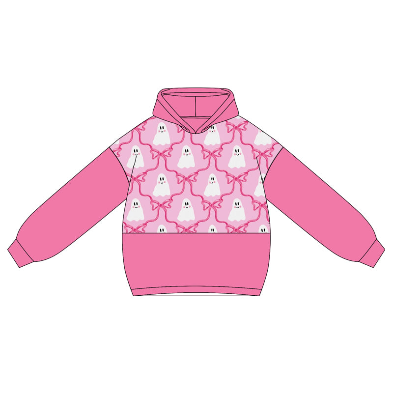 (Pre-order)GT1038 Ghost Bows Pink Print Girls Halloween Hoodie Top
