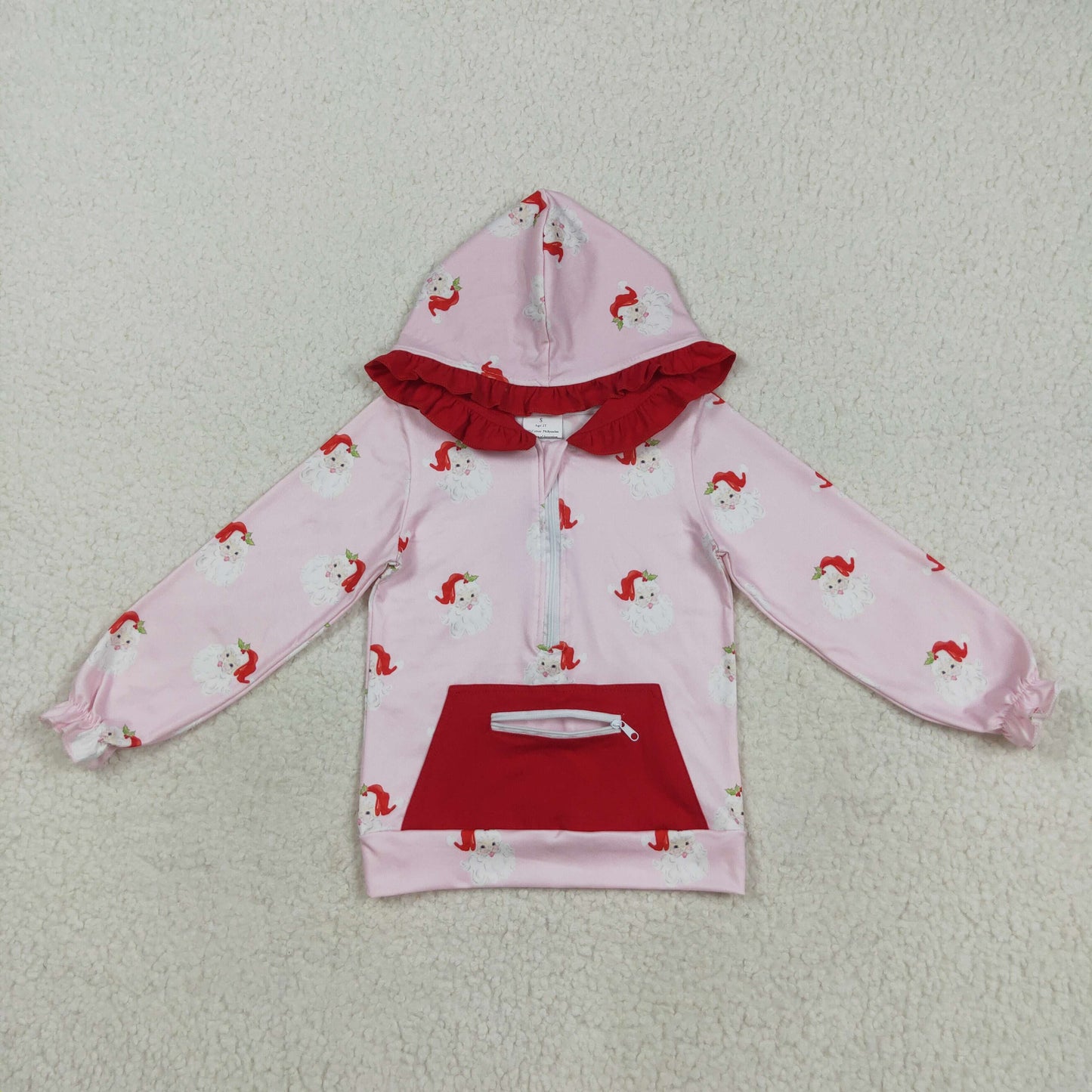 GT1047 Santa Pink Print Girls Christmas Hoodie Pockets Top