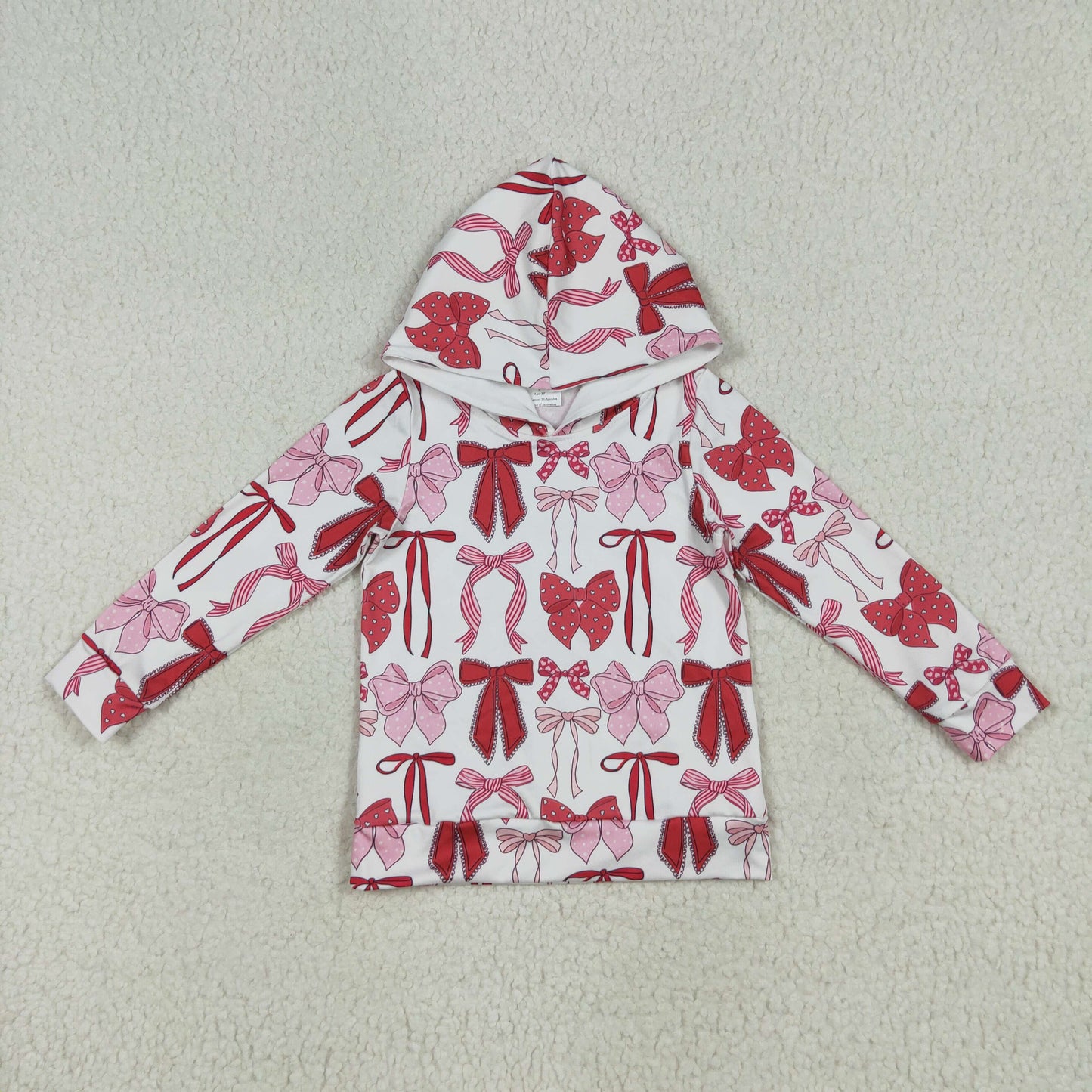 GT1059 Pink Bows Print Girls Long Sleeve Hoodie Top