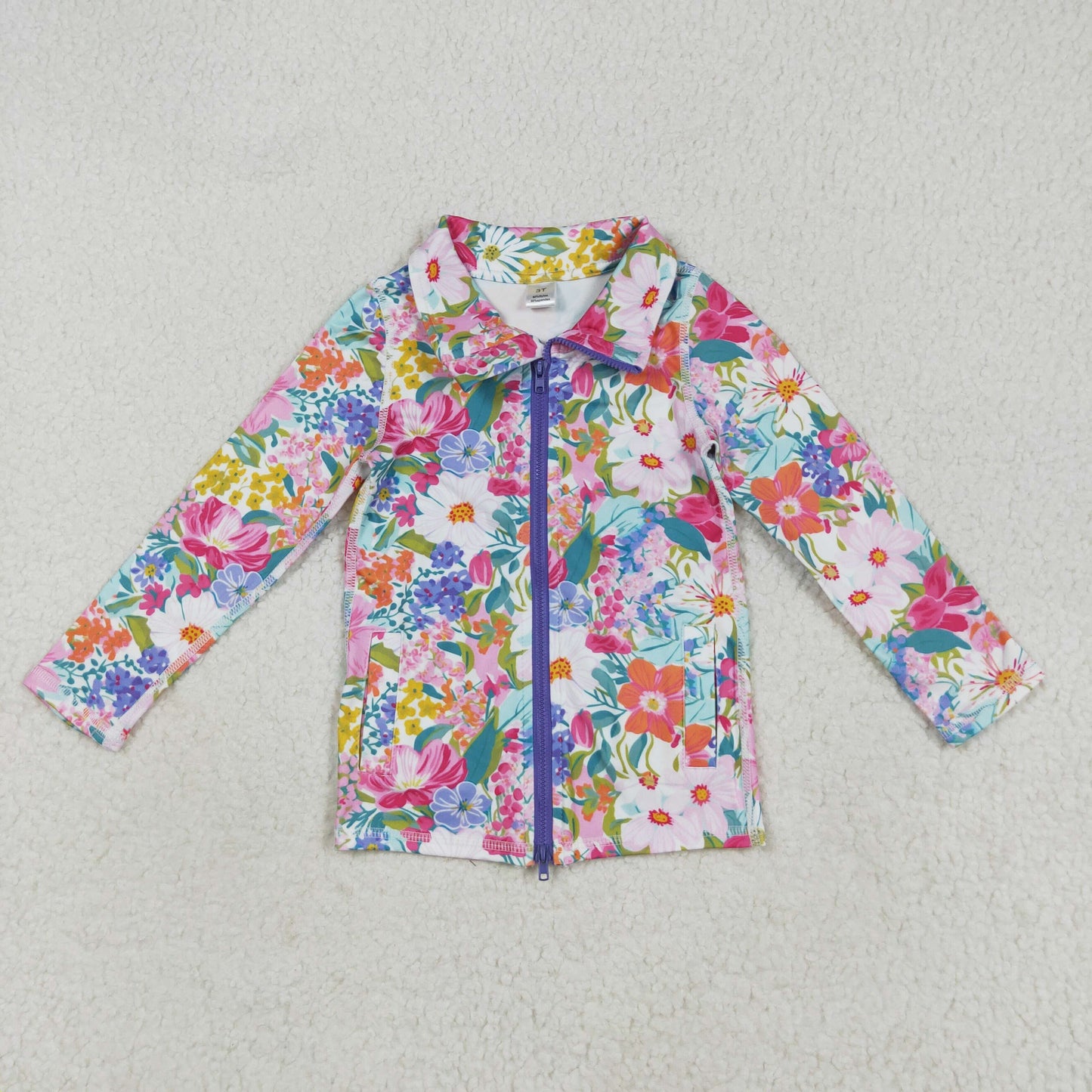 GT1061 Colorful Flowers Girls Yoga Zipper Jackets Top
