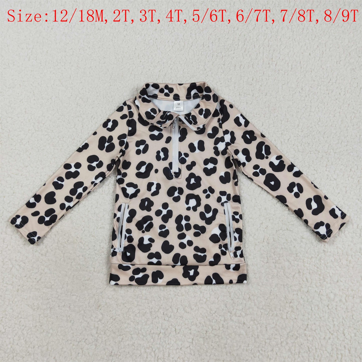 GT1072 Leopard Print Girls Yoga Zipper Pockets Pullover Top