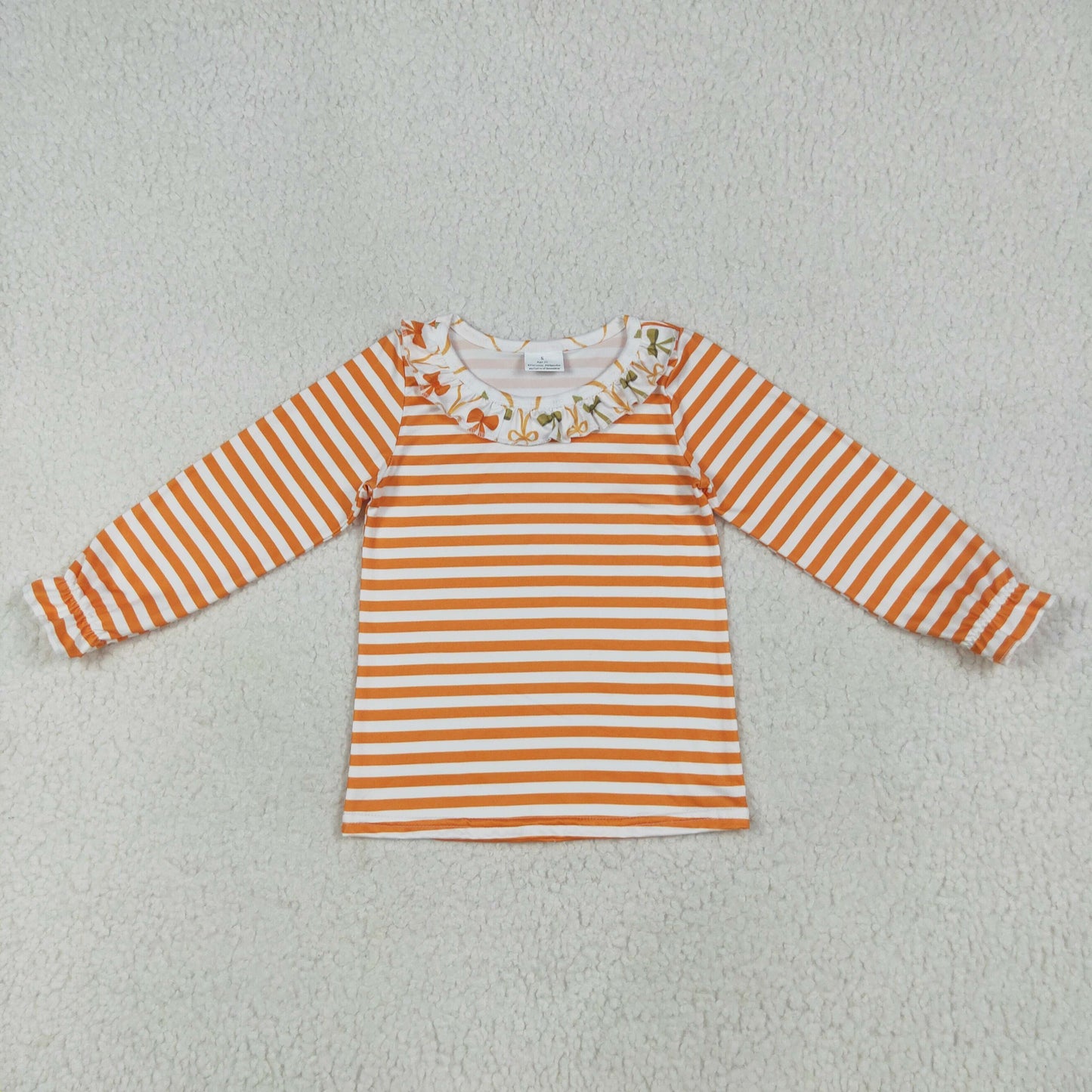 GT1074 Orange Stripes Print Girls Fall Tee Shirts Top