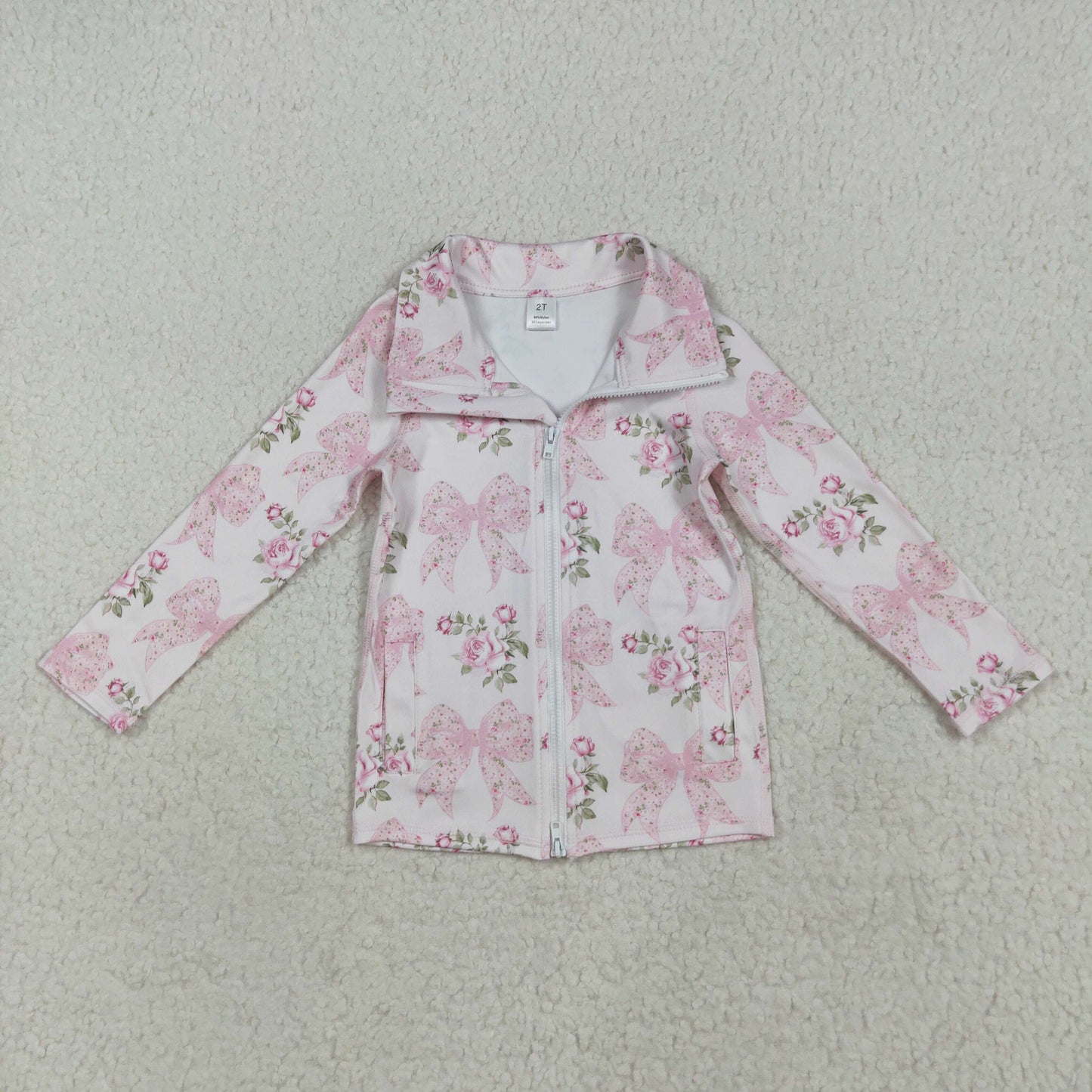 GT1075 Flowers Bows Pink Girls Yoga Zipper Jackets Top