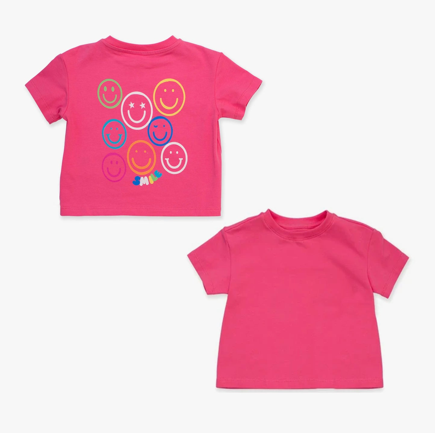 (Pre-order)GT1077 Smiling Face Hot Pink Print Girls Summer TeeShirts Top