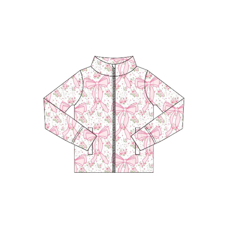 (Pre-order)GT1082 Pink Flowers Bows Girls Yoga Zipper Jackets Top