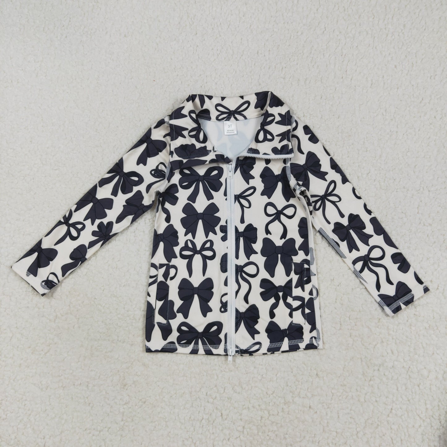 GT1084 Black Bows Girls Yoga Zipper Jackets Top