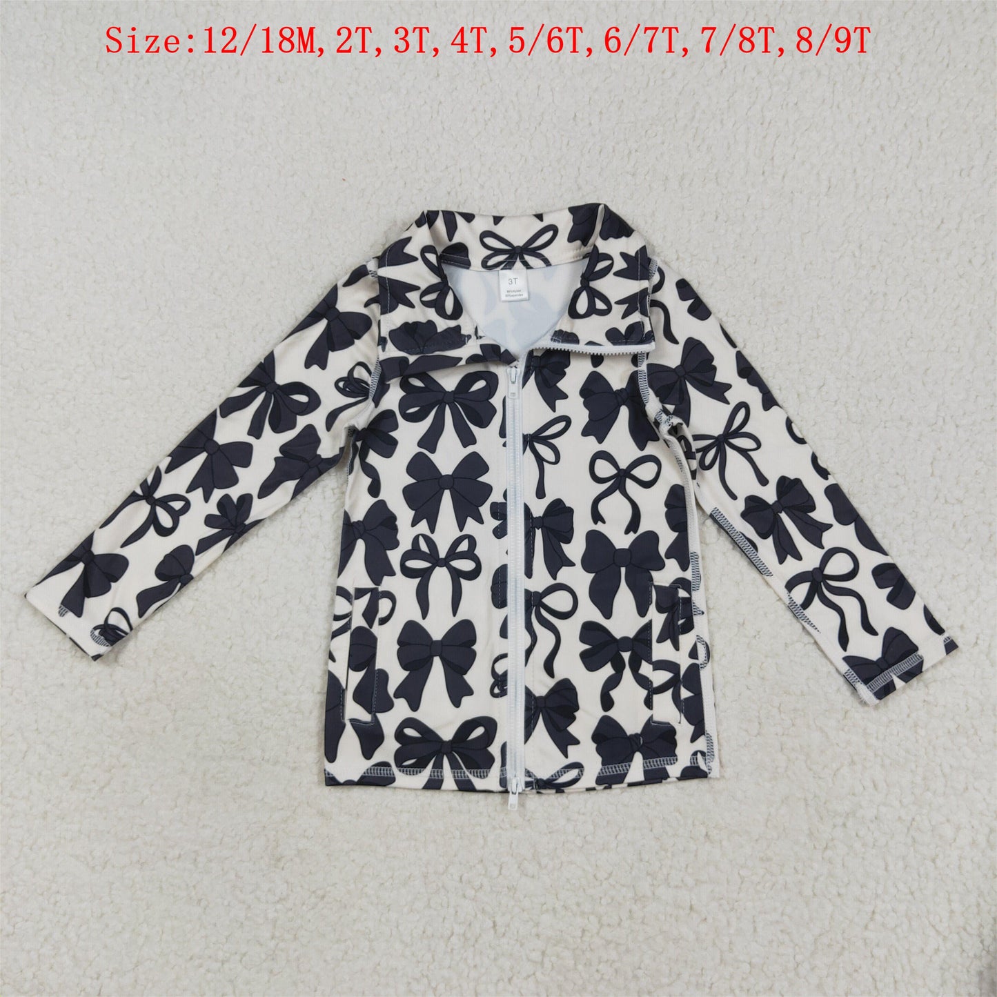 GT1084 Black Bows Girls Yoga Zipper Jackets Top