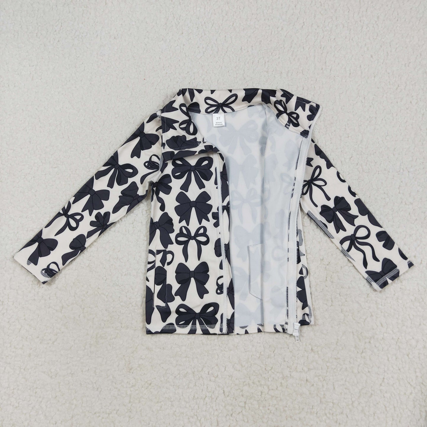 GT1084 Black Bows Girls Yoga Zipper Jackets Top