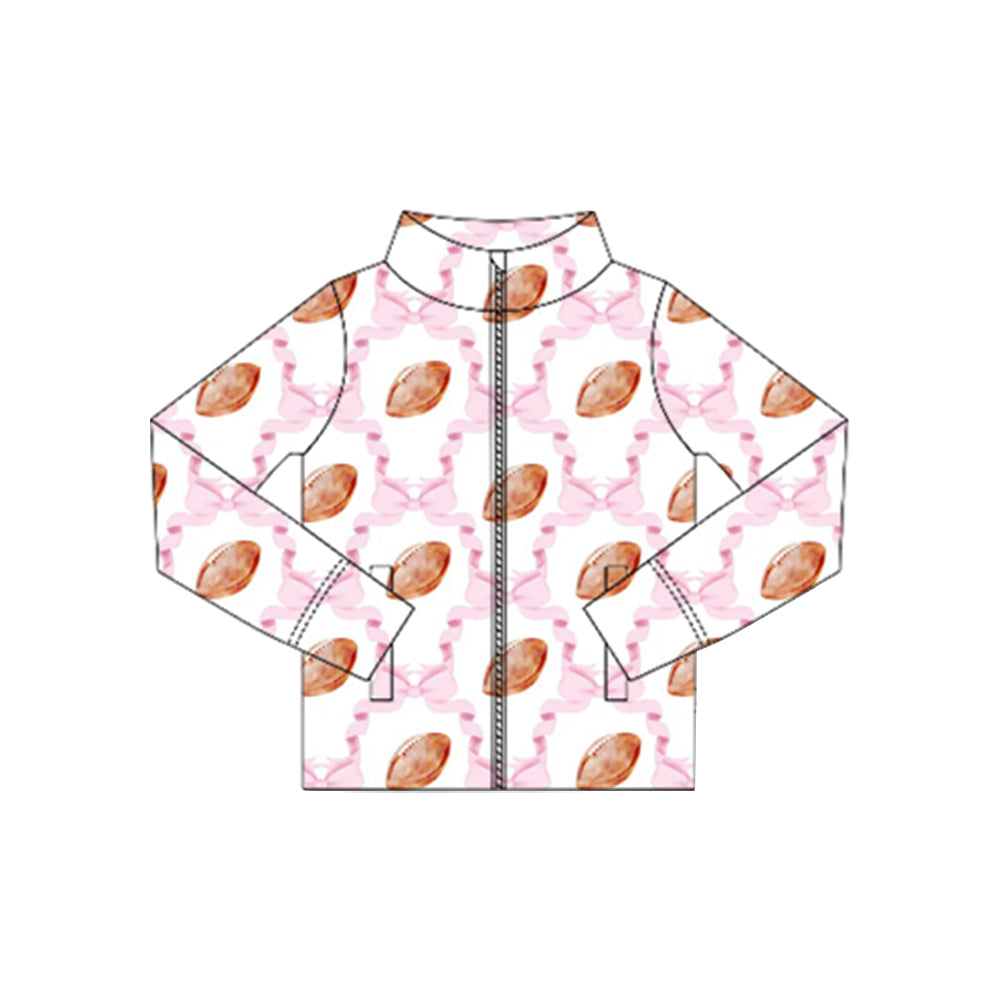 (Pre-order)GT1088 Football Pink Bows Girls Yoga Zipper Jackets Top