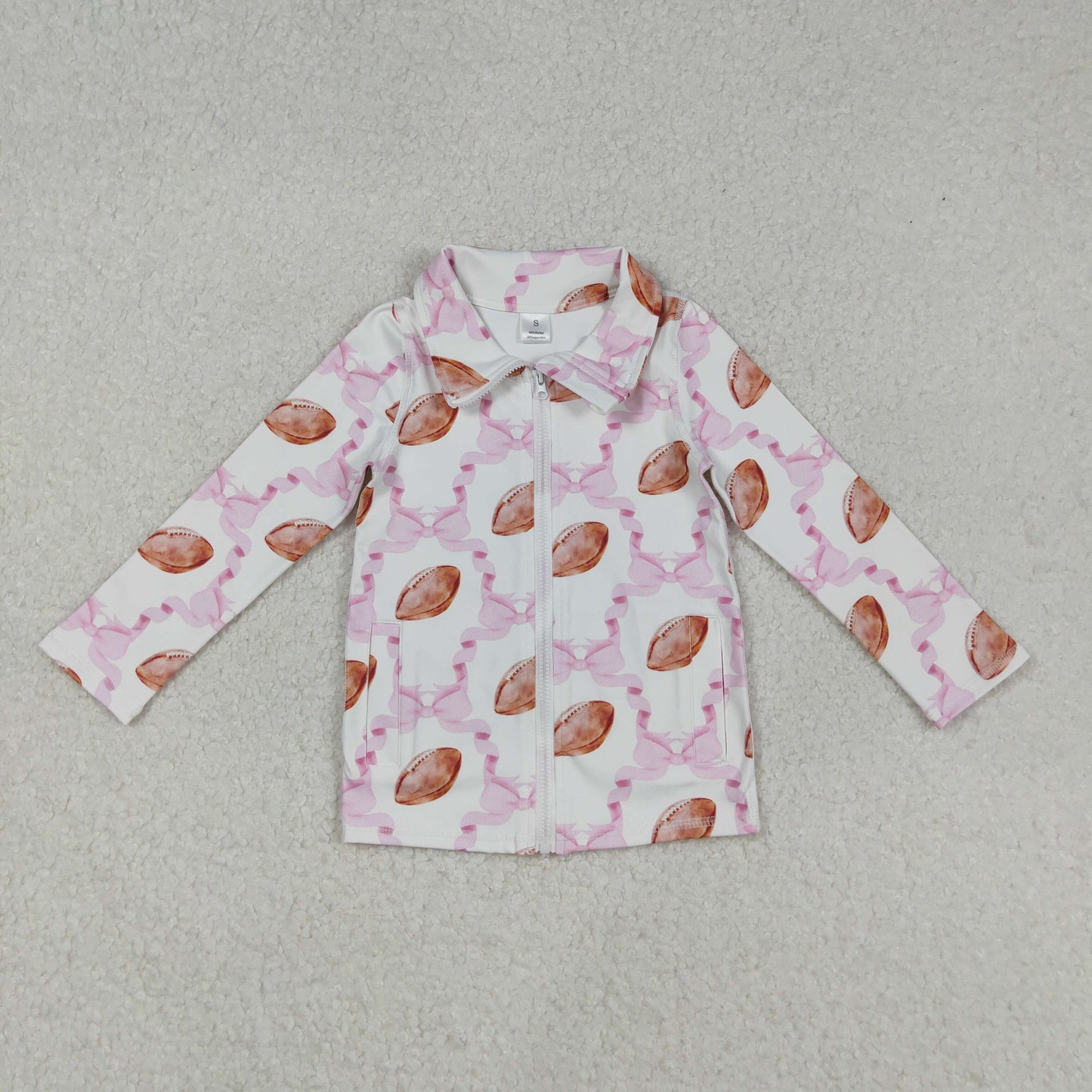 GT1088 Football Pink Bows Girls Yoga Zipper Jackets Top
