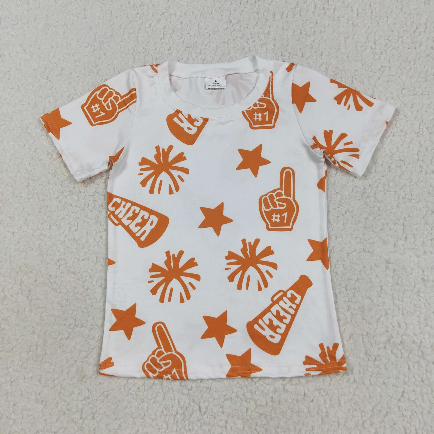 GT1090 Orange Cheer Print Girls Summer Tee Shirts Top