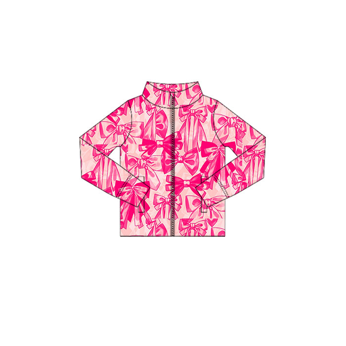 (Pre-order)GT1095 Hot Pink Bows Girls Yoga Zipper Jackets Top