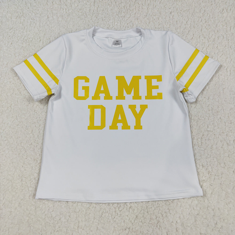 GT1101 Game Day White Yellow Print Girls Summer Tee Shirts Top
