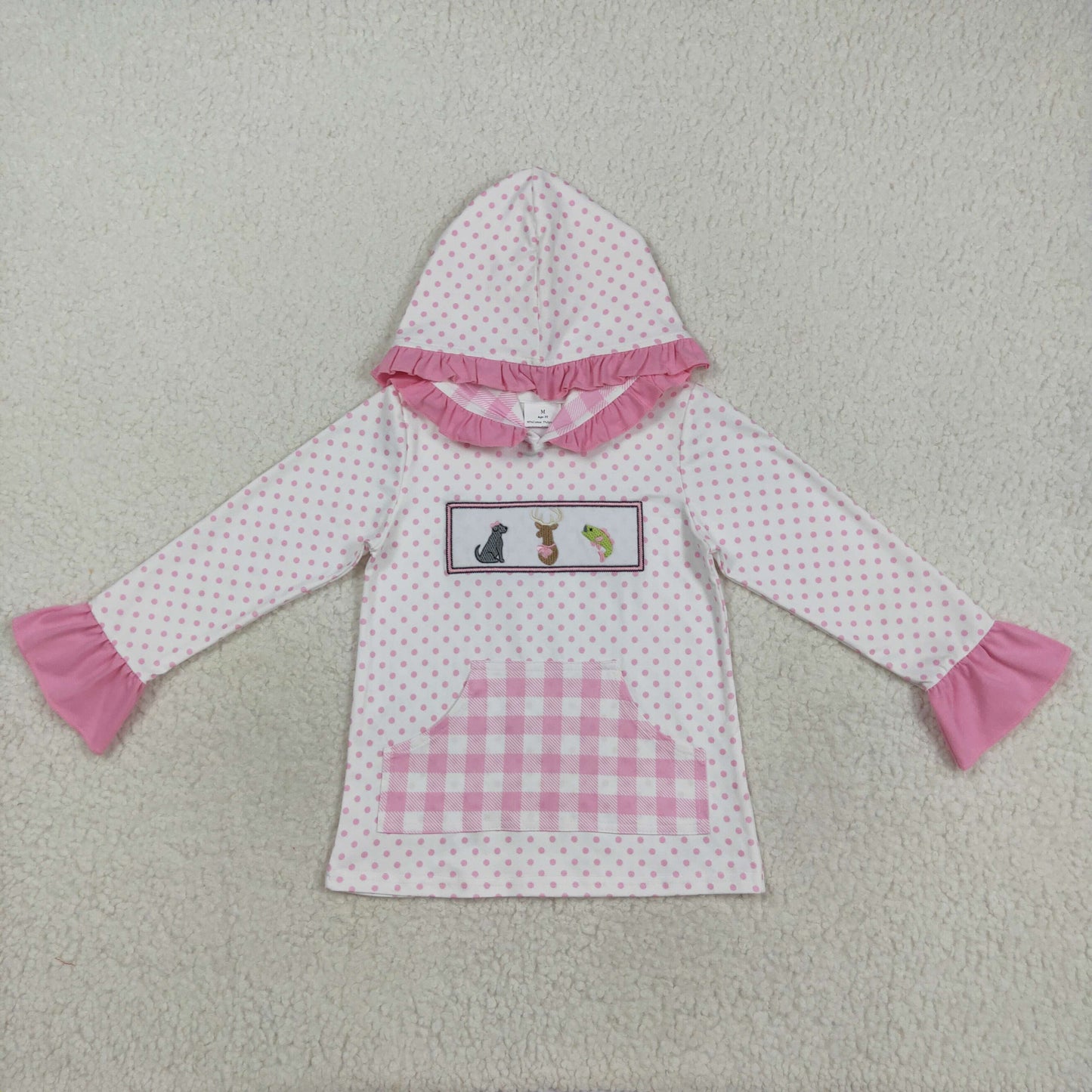 Duck Deer Dog Embroidery Kids Fall Hunting Hoodie Top Sisters Wear