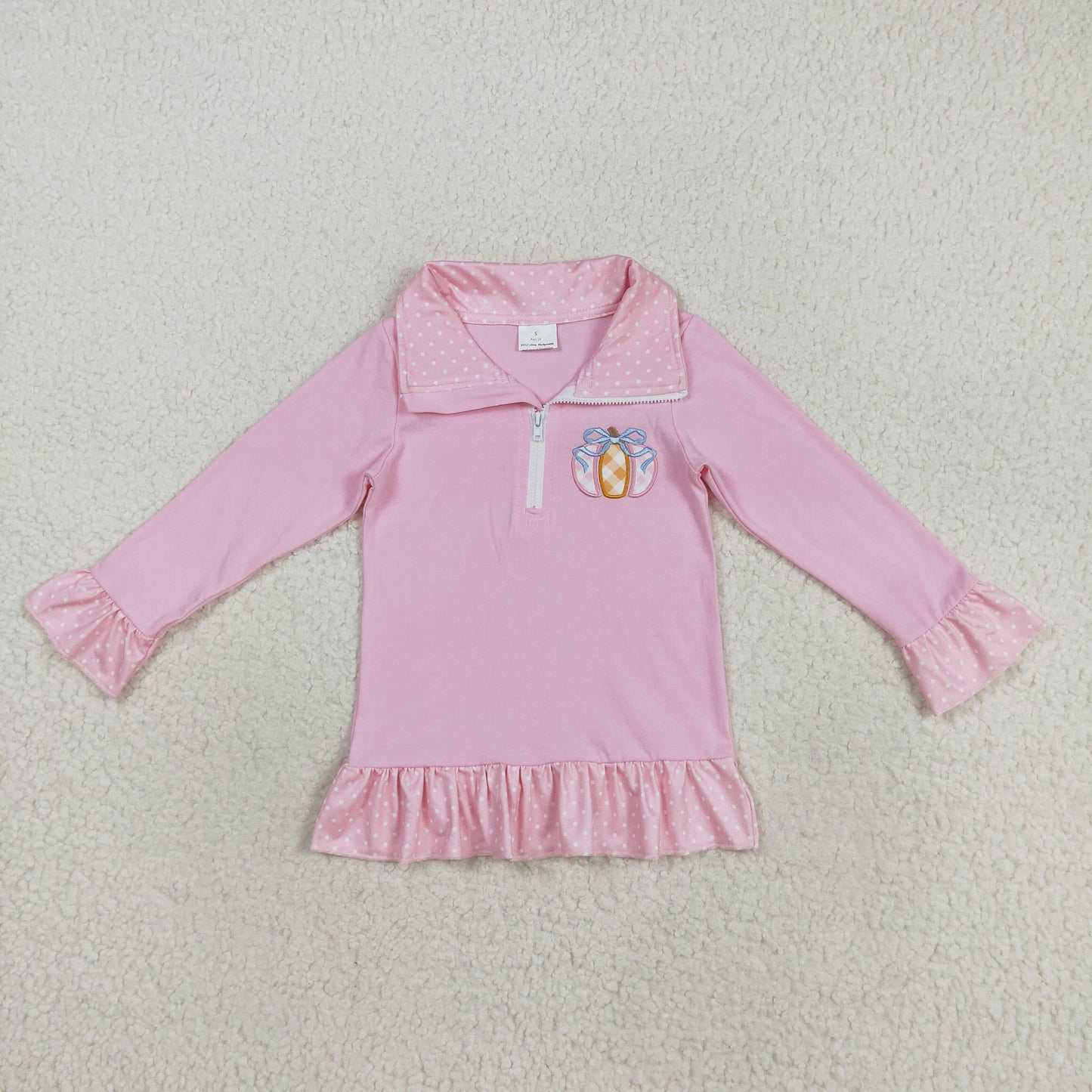 GT1112 Pumpkin Embroiderey Pink Girls Fall Pullover Tee Shirts Top