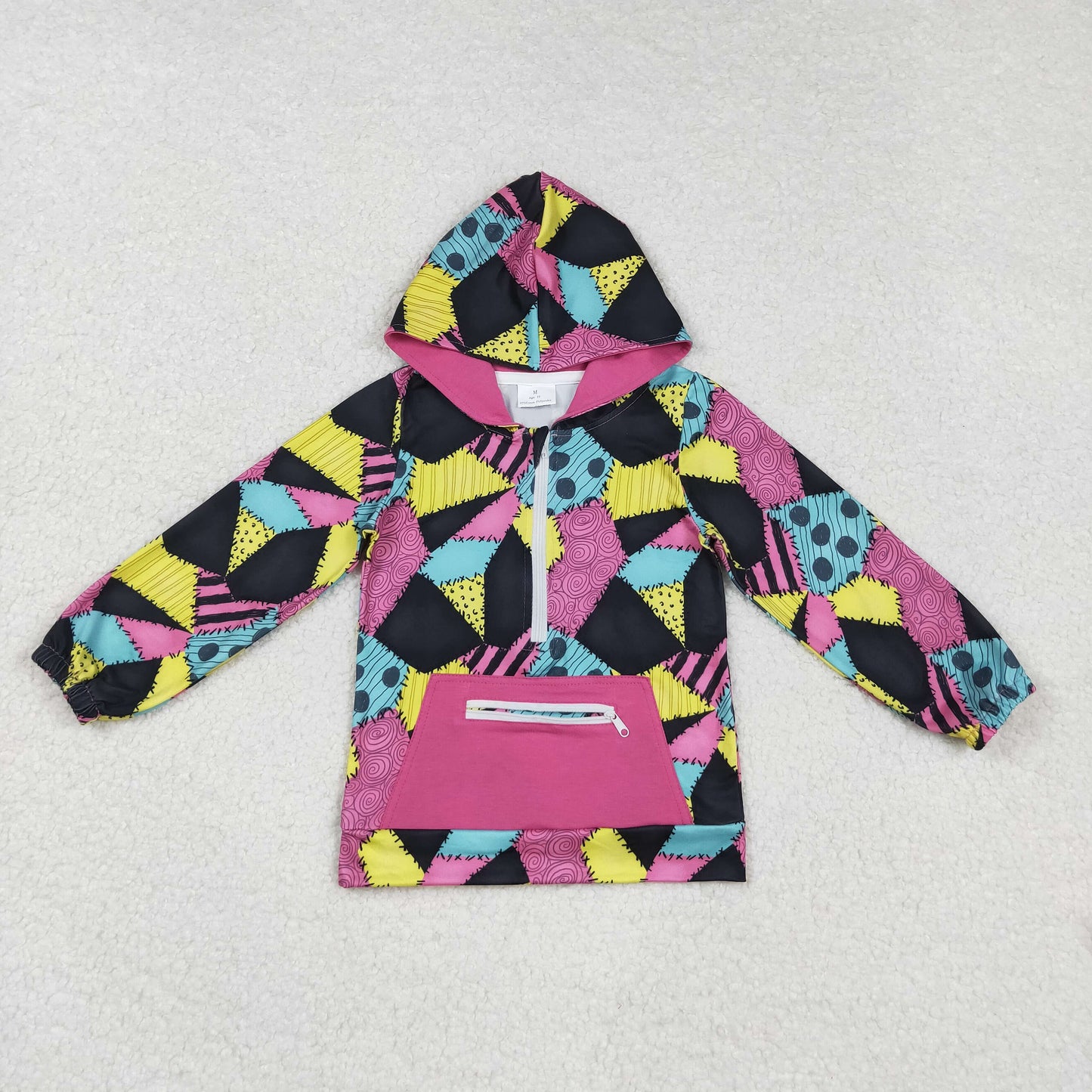 GT1137 Cartoon Movie Patch Print Girls Halloween Hoodie Zipper Top