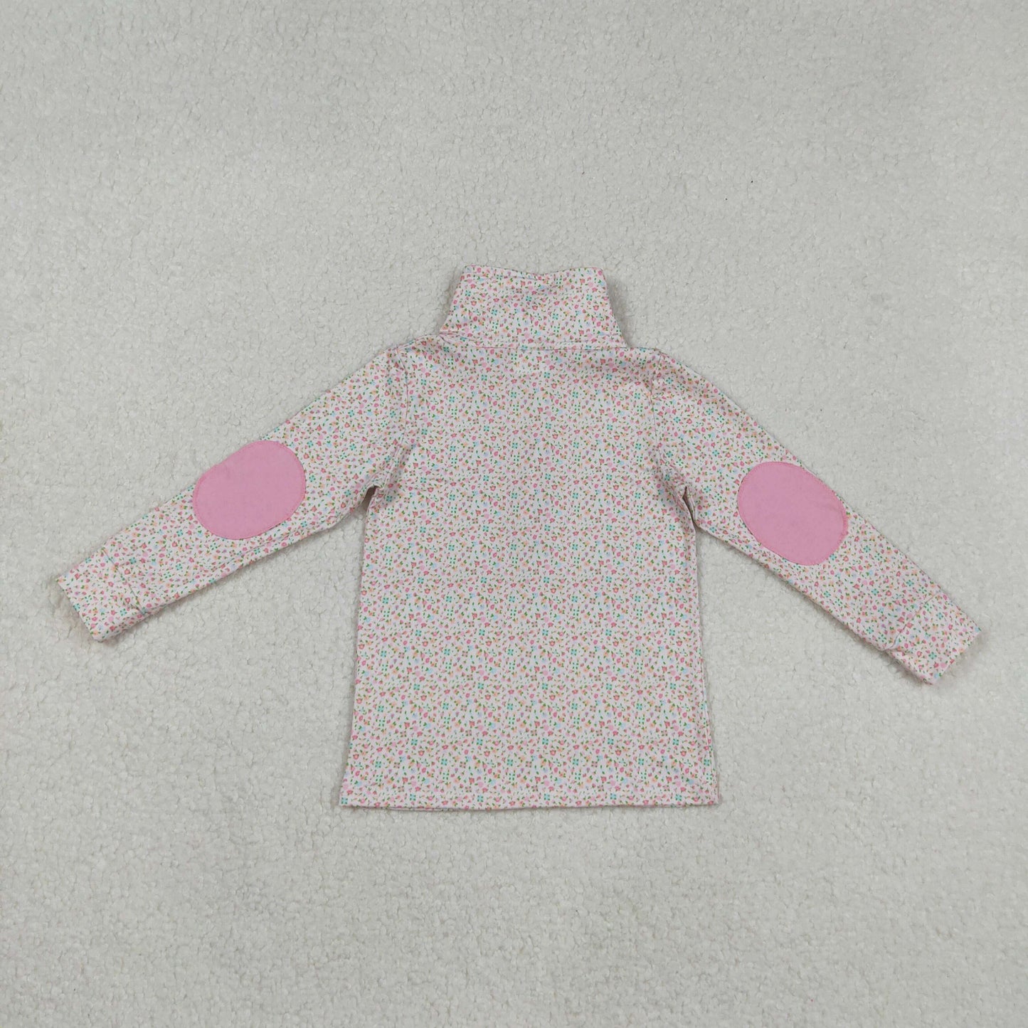 GT1145 Small Flowers Pink Print Girls Zipper Pullover Top