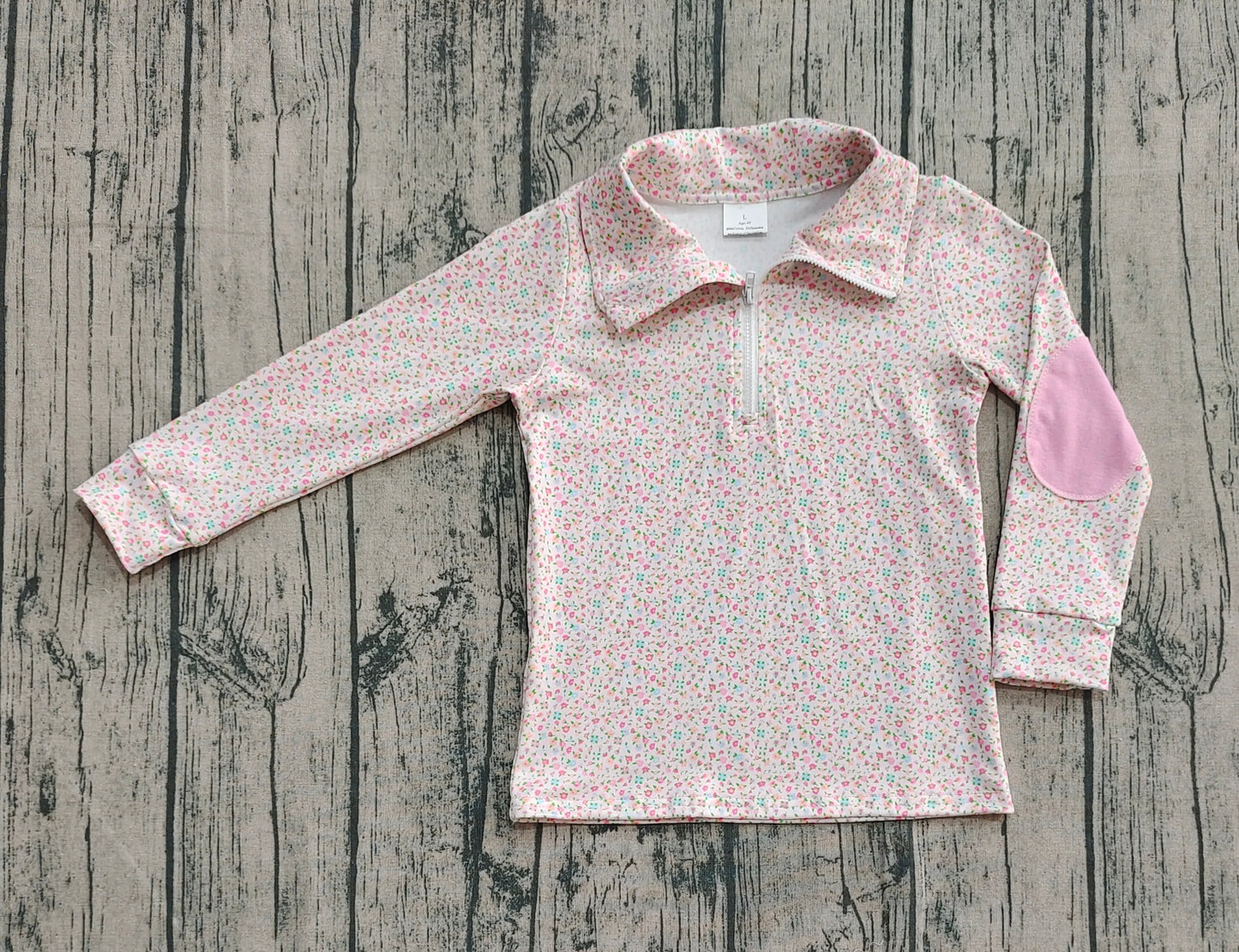 (Pre-order)GT1145 Small Flowers Pink Print Girls Zipper Pullover Top