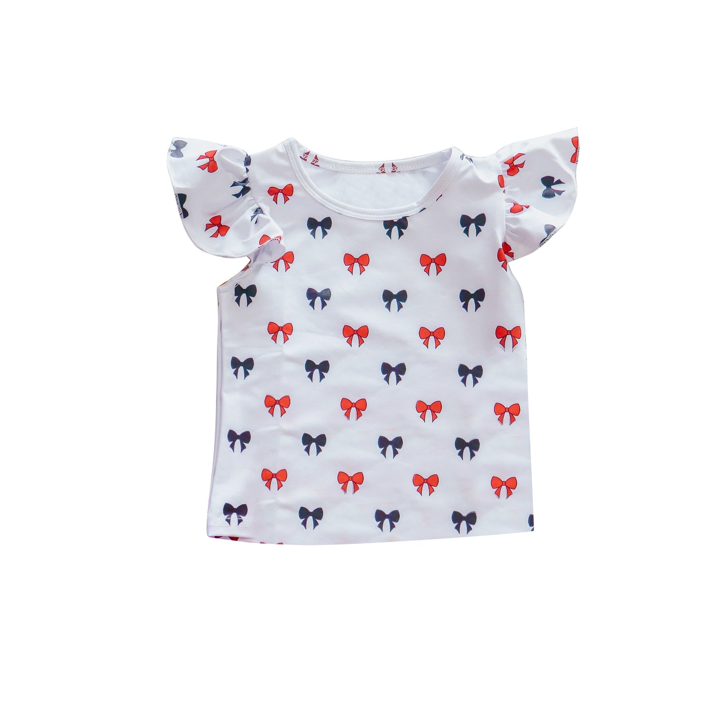 (Pre-order)GT1148 Red Navy Bows Print Girls Summer Tee Shirts Top