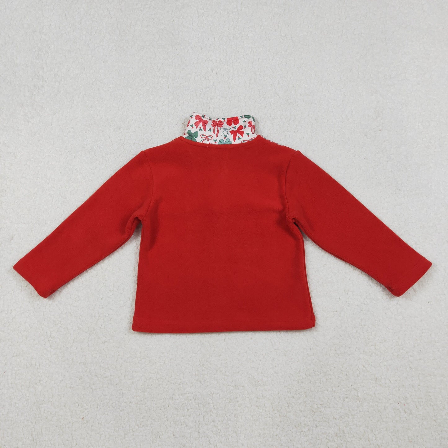 GT1150 Red Green Bows Print Girls Long Sleeve Zipper Thick Pullover Top