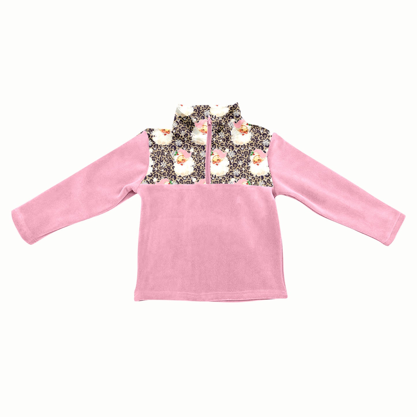 (Pre-order)GT1151 Santa Pink Print Girls Christmas Zipper Pullover Top