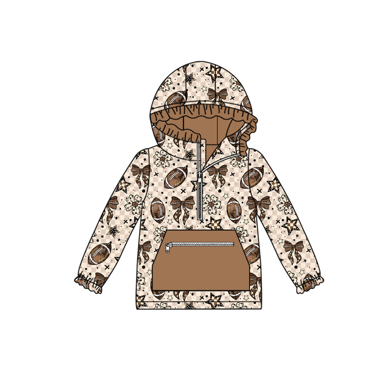 (Pre-order)GT1152 Football Flowers Bows Print Girls Fall Hoodie Zipper Top