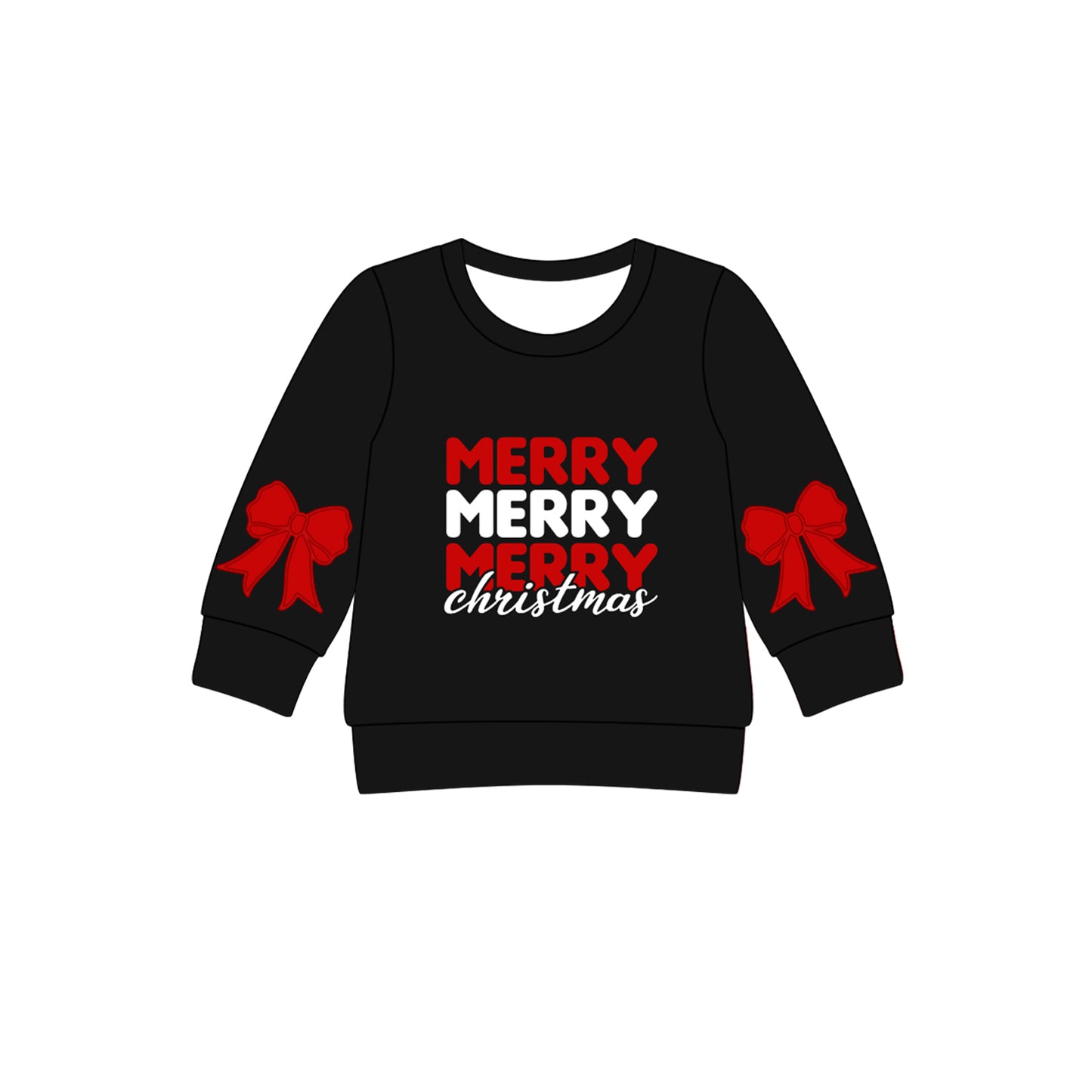 (Pre-order)GT1160 Merry Christmas Bows Black Print Girls Long Sleeve Tee Shirts Top