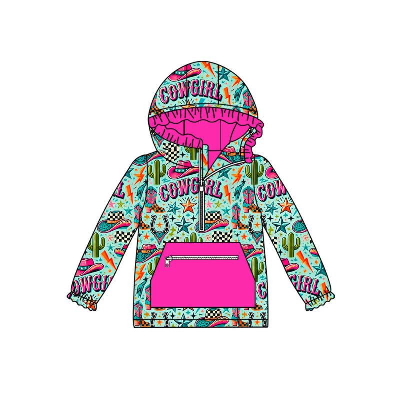 (Pre-order)GT1166 COWGIRL Western Print Girls Zipper Pockets Fall Hoodie Top