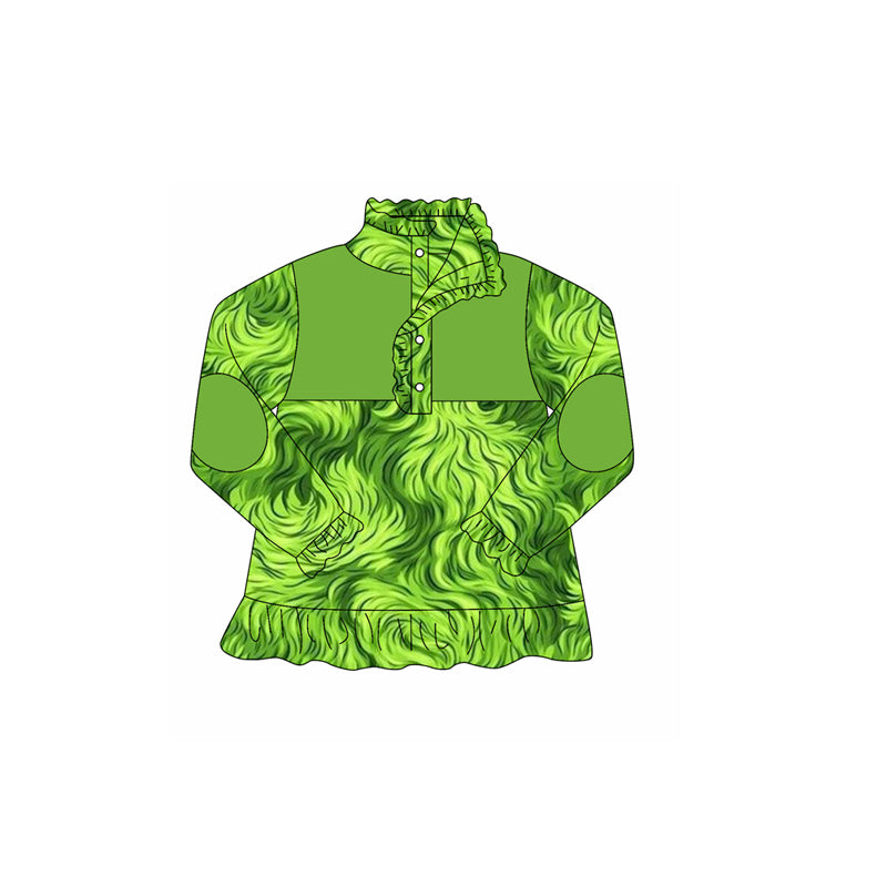 (Pre-order)GT1168 Green Print Girls Christmas Polo Top