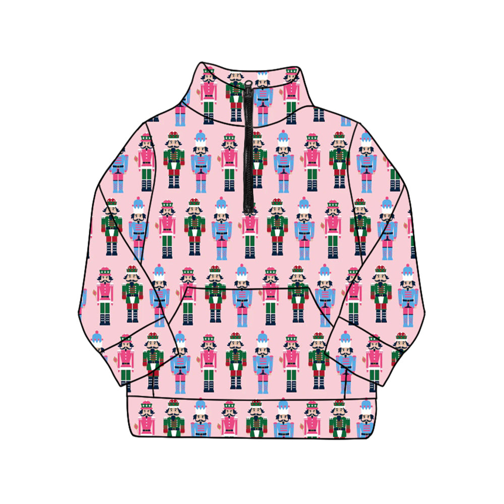 (Pre-order)GT1172 Adult Nutcracke* Soldier Print Woman Christmas Zipper Pullover Top