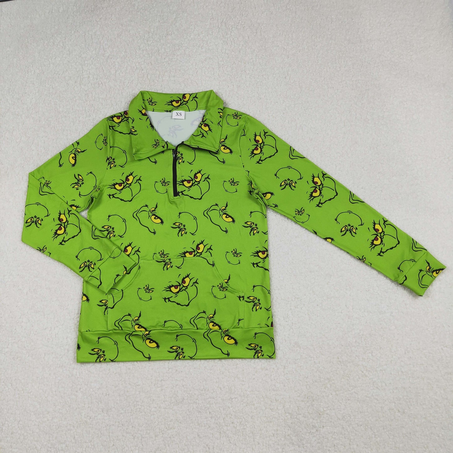 Green Frog Smiling Face Print Mom and Me Christmas Zipper Pullover Tee Shirts Top
