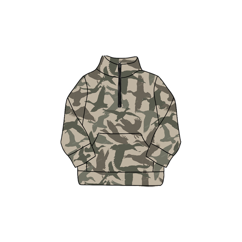 (Pre-order)GT1179 Duck Camo Print Girls Zipper Pullover Yoga Top