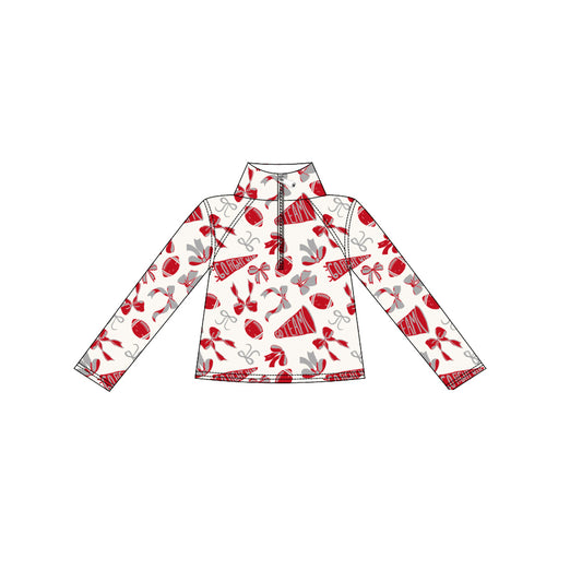 (Pre-order)GT1198 Go Team Cheer Bows Red Print Girls Fall Zipper Pullover Yoga Top