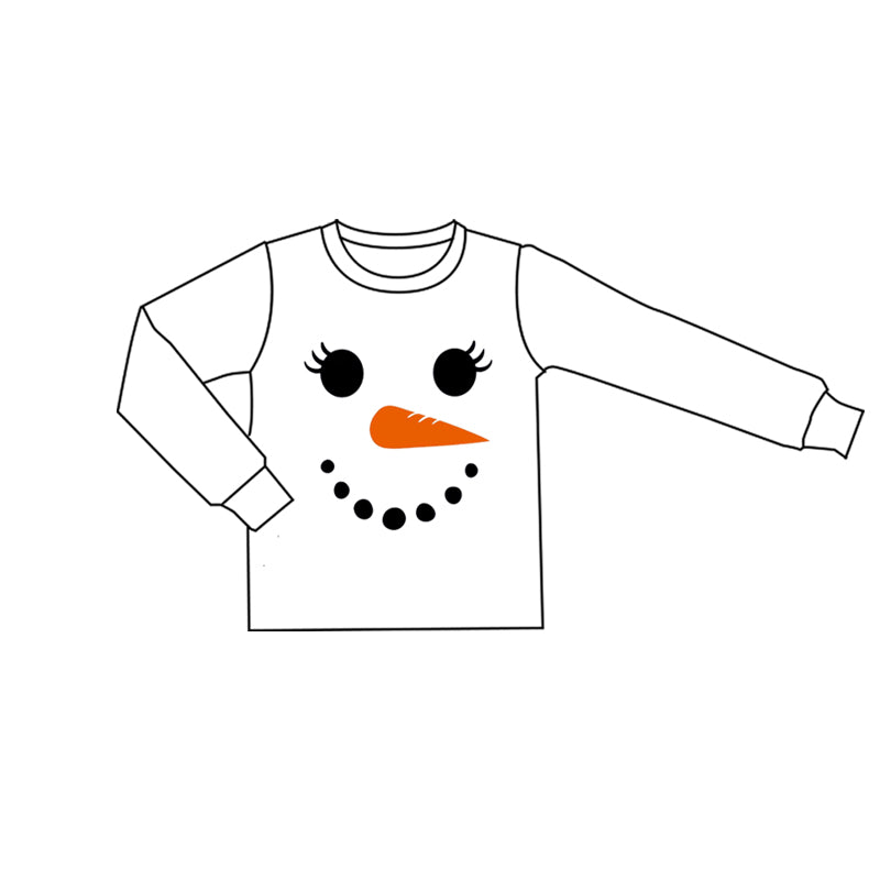 (Pre-order)GT1223 Snowman White Print Girls Long Sleeve Tee Shirts Top