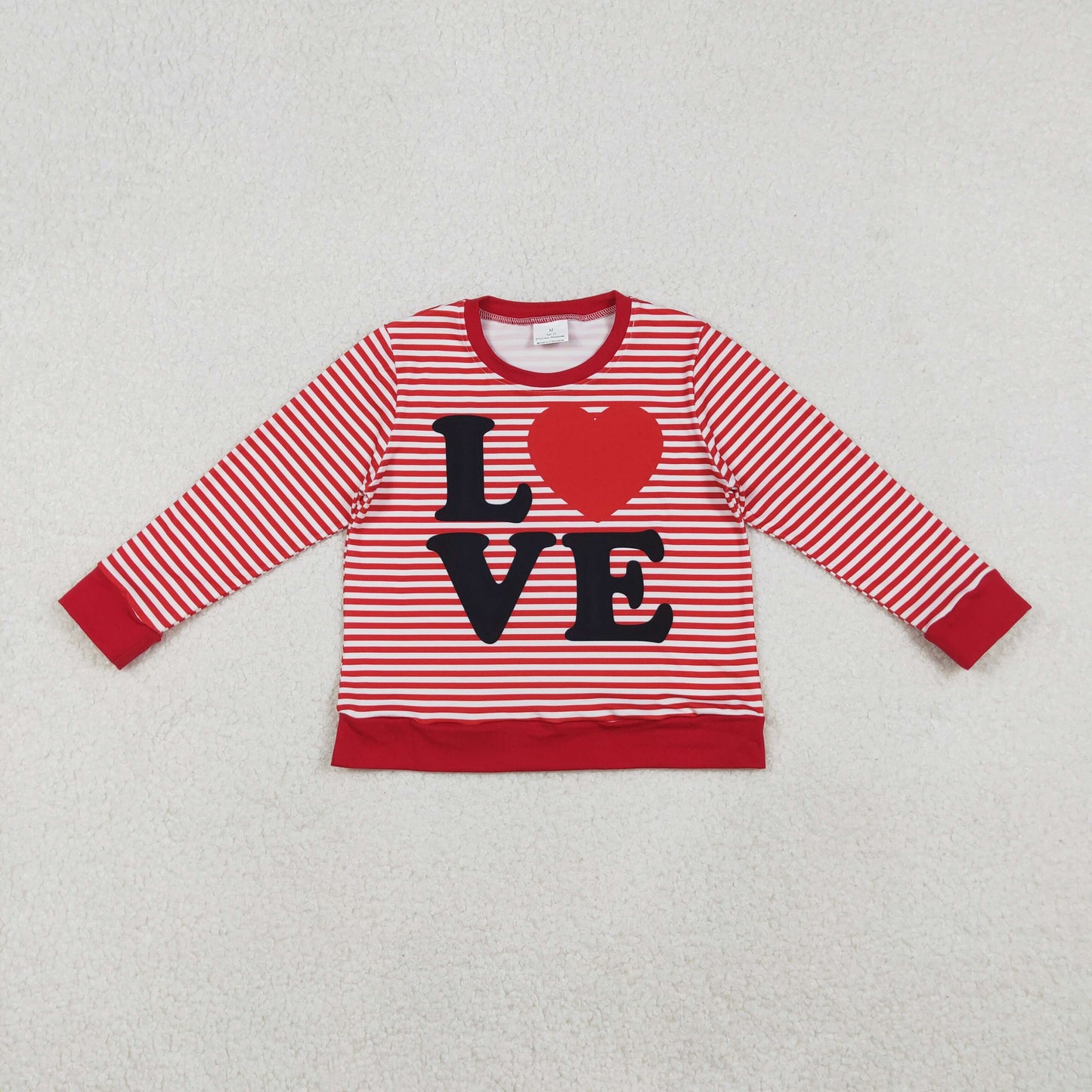 GT1235 LOVE Heart Red Stripes Print Girls Valentine's Day Long Sleeve Tee Shirts Top