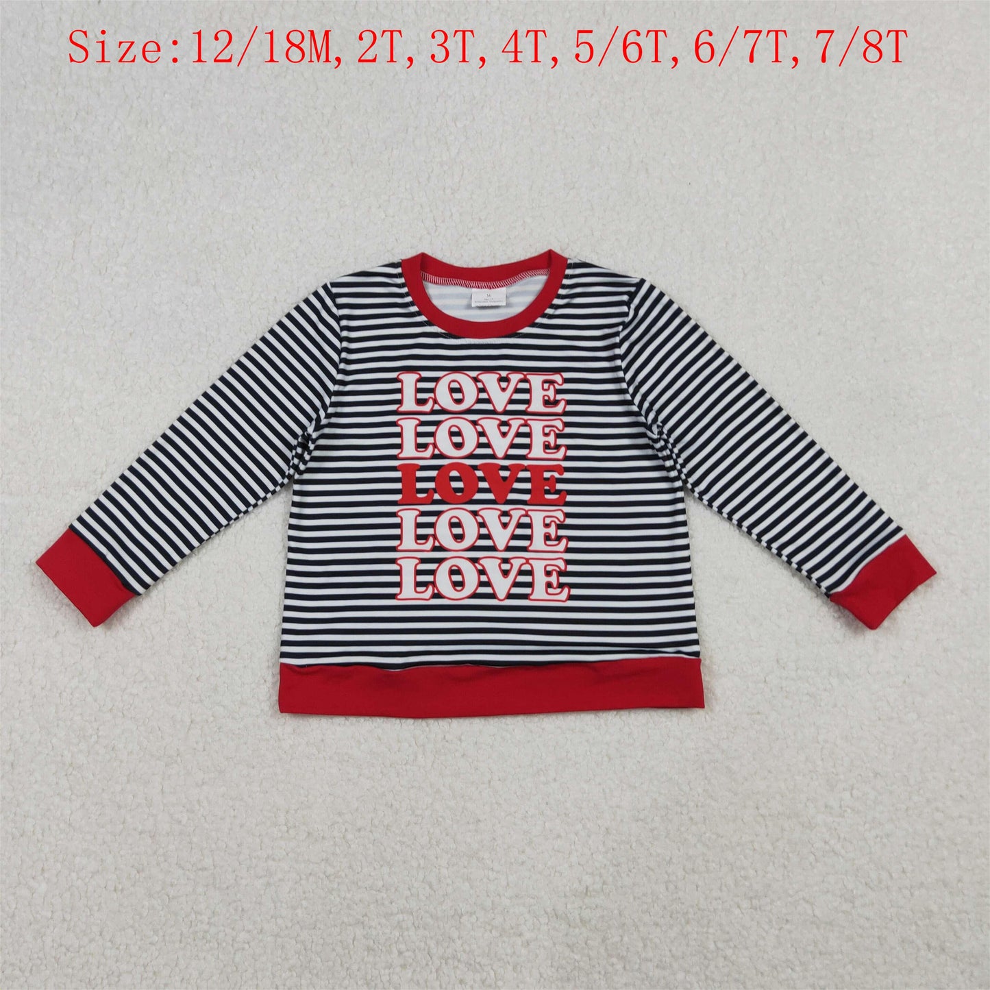 GT1237 LOVE Stripes Print Kids Valentine's Day Long Sleeve Tee Shirts Top