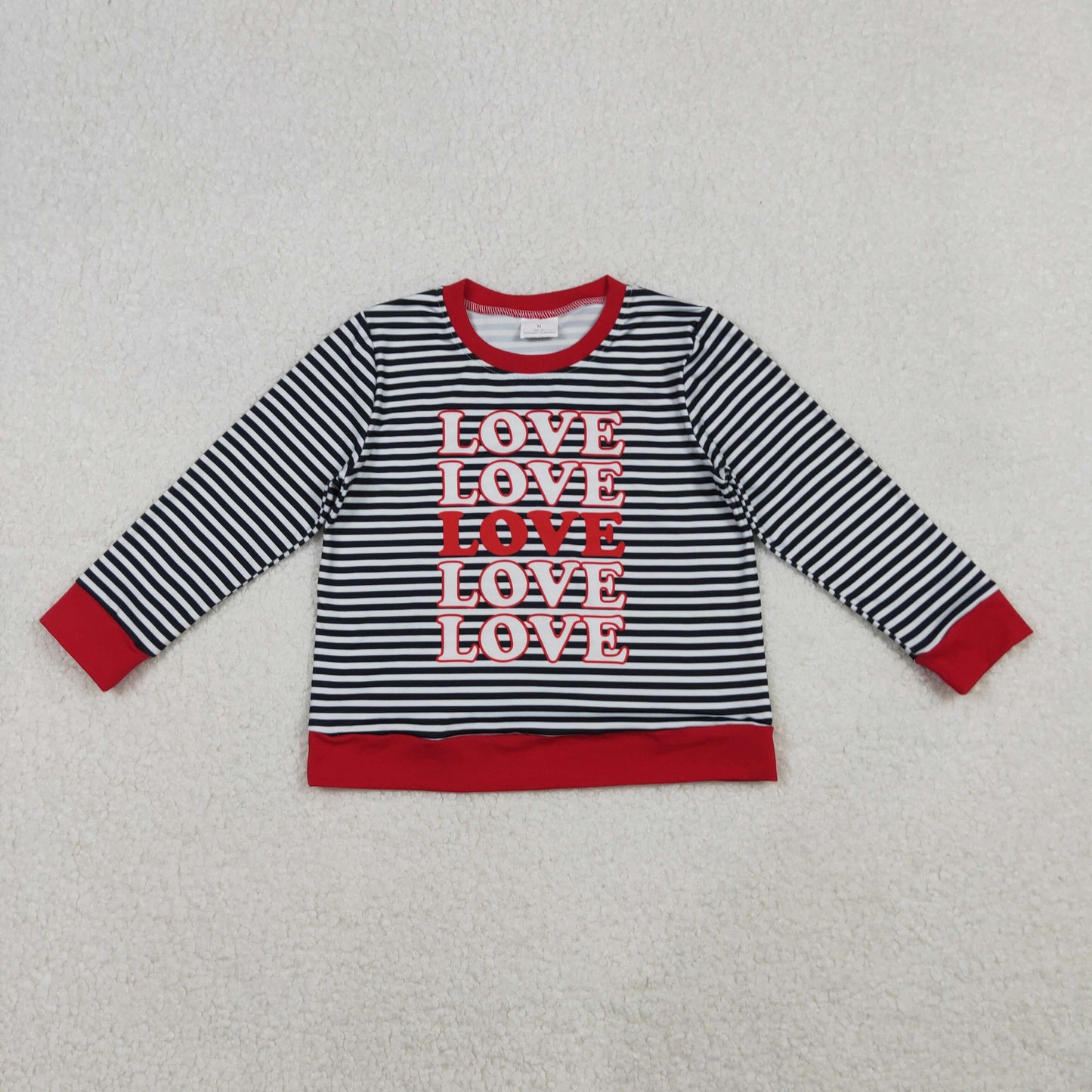 GT1237 LOVE Stripes Print Kids Valentine's Day Long Sleeve Tee Shirts Top