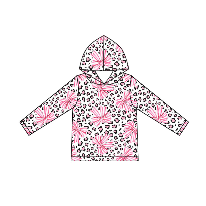 (Pre-order)GT1240 Bows Leopard Pink Print Girls Valentine's Day Hoodie Top