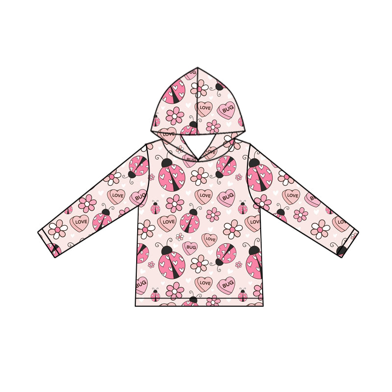 (Pre-order)GT1242 Ladybug Flowers Heart Pink Print Girls Valentine's Day Hoodie Top
