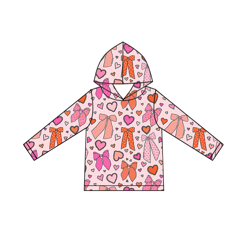 (Pre-order)GT1244 Pink Heart Bows Print Girls Valentine's Day Hoodie Top