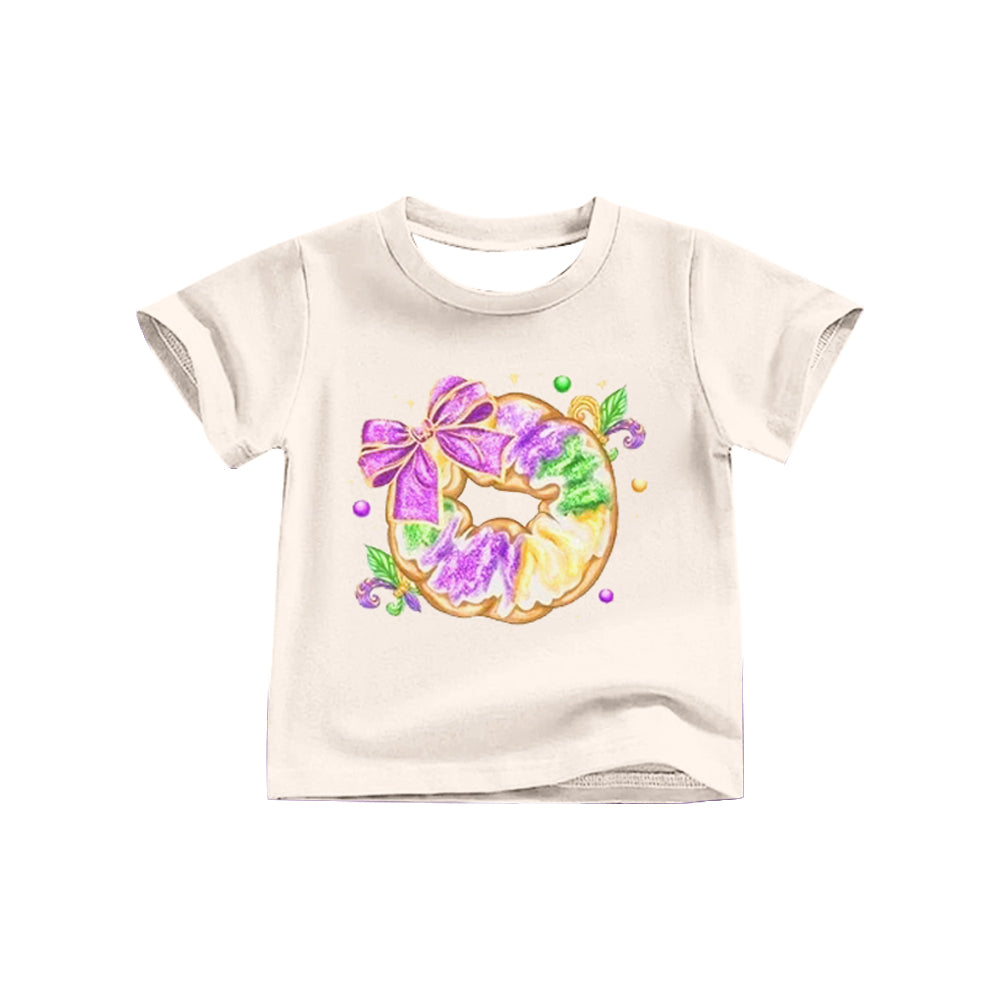 (Pre-order)GT1256 Donut Bows Print Girls Mardi Gras Tee Shirts Top